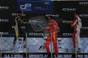 World © Octane Photographic Ltd. Sunday 23rd November 2014. GP2 Race 2 Podium – Abu Dhabi GP - Yas Marina Circuit, United Arab Emirates. Stefano Coletti - Racing Engineering, Felipe Nasr - Carlin and Arthur Pic - Campos Racing. Digital Ref :1170LB1D7147
