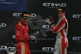 World © Octane Photographic Ltd. Sunday 23rd November 2014. GP2 Race 2 Podium – Abu Dhabi GP - Yas Marina Circuit, United Arab Emirates. Stefano Coletti - Racing Engineering, Felipe Nasr - Carlin and Arthur Pic - Campos Racing. Digital Ref :1170LB1D7152