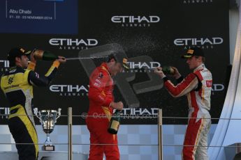 World © Octane Photographic Ltd. Sunday 23rd November 2014. GP2 Race 2 Podium – Abu Dhabi GP - Yas Marina Circuit, United Arab Emirates. Stefano Coletti - Racing Engineering, Felipe Nasr - Carlin and Arthur Pic - Campos Racing. Digital Ref :1170LB1D7161