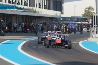 World © Octane Photographic Ltd. Friday 21st November 2014. GP3 Practice – Abu Dhabi GP - Yas Marina Circuit, United Arab Emirates. Patrik Kujala and Ryan Cullen - Trident. Digital Ref :