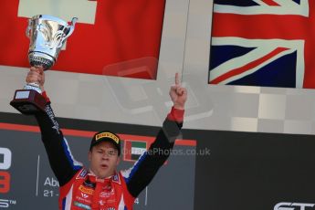 World © Octane Photographic Ltd. Sunday 23rd November 2014. GP3 Race 2 – Abu Dhabi GP Podium - Yas Marina Circuit, United Arab Emirates. Patric Neiderhauser - Arden International. Digital Ref :1169LB1D6811
