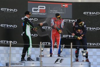 World © Octane Photographic Ltd. Sunday 23rd November 2014. GP3 Race 2 – Abu Dhabi GP Podium - Yas Marina Circuit, United Arab Emirates. Patric Neiderhauser - Arden International, Nick Yelloly – Status Grand Prix and Alex Lynn – Carlin. Digital Ref :1169LB1D6849