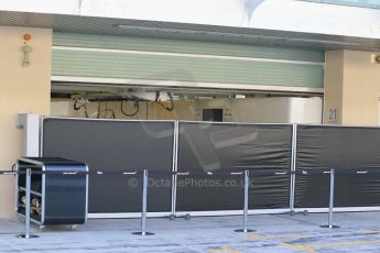 World © Octane Photographic Ltd. Tuesday 25th November 2014. Abu Dhabi Testing - Yas Marina Circuit. McLaren Honda garage with barriers. Digital Ref: 1174CB1D8196