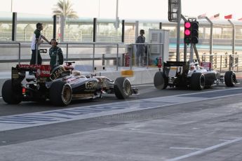 World © Octane Photographic Ltd. Tuesday 25th November 2014. Abu Dhabi Testing - Yas Marina Circuit. Sauber C33 – Marcus Ericsson and Lotus F1 Team E22 – Charles Pic. Digital Ref: 1174LB7L9530