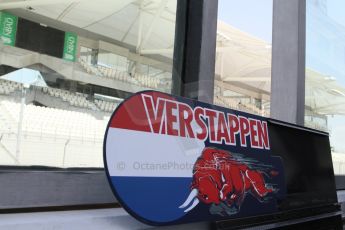 World © Octane Photographic Ltd. Tuesday 25th November 2014. Abu Dhabi Testing - Yas Marina Circuit. Scuderia Toro Rosso STR9 – Max Verstappen pit board. Digital Ref: 1174LB7L9690