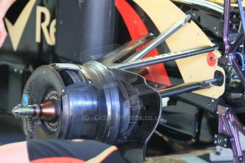 World © Octane Photographic Ltd. Wednesday 26th November 2014. Abu Dhabi Testing - Yas Marina Circuit. Lotus F1 Team E22 front suspension and brake detail. Digital Ref: 1175CB1D8640