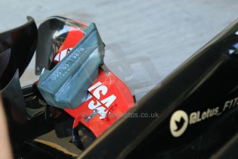 World © Octane Photographic Ltd. Wednesday 26th November 2014. Abu Dhabi Testing - Yas Marina Circuit. Lotus F1 Team E22 front wing setting blocks. Digital Ref: 1175CB1D9001