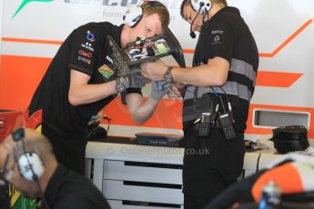 World © Octane Photographic Ltd. Wednesday 26th November 2014. Abu Dhabi Testing - Yas Marina Circuit. Sahara Force India VJM07 being fitted with the Anthony Hamilton designed camera display system. Digital Ref: 1175CB1D9031