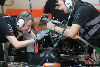 World © Octane Photographic Ltd. Wednesday 26th November 2014. Abu Dhabi Testing - Yas Marina Circuit. Sahara Force India VJM07 being fitted with the Anthony Hamilton designed camera display system. Digital Ref: 1175CB1D9045