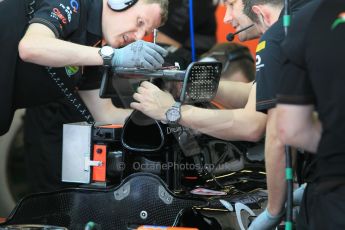 World © Octane Photographic Ltd. Wednesday 26th November 2014. Abu Dhabi Testing - Yas Marina Circuit. Sahara Force India VJM07 being fitted with the Anthony Hamilton designed camera display system. Digital Ref: 1175CB1D9054