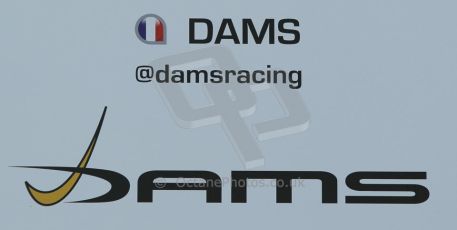 World © Octane Photographic Ltd. 2014 Formula 1 Abu Dhabi Grand Prix, GP2 setup, Thursday 20th November 2014. DAMS garage sign. Digital Ref : 1156CB1D4932