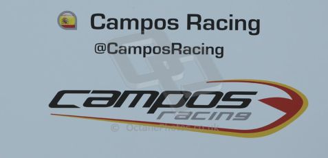 World © Octane Photographic Ltd. 2014 Formula 1 Abu Dhabi Grand Prix, GP2 setup, Thursday 20th November 2014. Campos Racing garage sign. Digital Ref : 1156CB1D4950