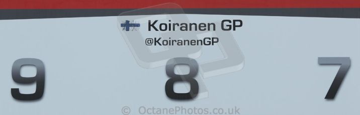 World © Octane Photographic Ltd. 2014 Formula 1 Abu Dhabi Grand Prix, GP3 setup, Thursday 20th November 2014. Koiranen GP garage sign. Digital Ref : 1156CB1D4971