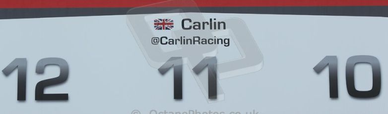 World © Octane Photographic Ltd. 2014 Formula 1 Abu Dhabi Grand Prix, GP3 setup, Thursday 20th November 2014. Carlin garage sign. Digital Ref : 1156CB1D4973