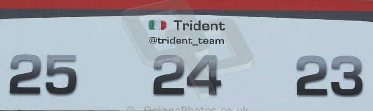 World © Octane Photographic Ltd. 2014 Formula 1 Abu Dhabi Grand Prix, GP3 setup, Thursday 20th November 2014. Trident garage sign. Digital Ref : 1156CB1D4994