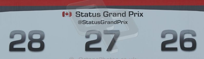 World © Octane Photographic Ltd. 2014 Formula 1 Abu Dhabi Grand Prix, GP3 setup, Thursday 20th November 2014. Status Grand Prix garage sign. Digital Ref : 1156CB1D4996