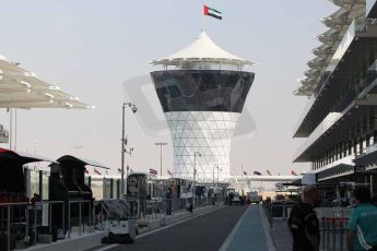 World © Octane Photographic Ltd. 2014 Formula 1 Abu Dhabi Grand Prix, Formula 1 setup, Wednesday 19th November 2014. View down the pitlane during setup. Digital Ref : 1153CB1DL4578