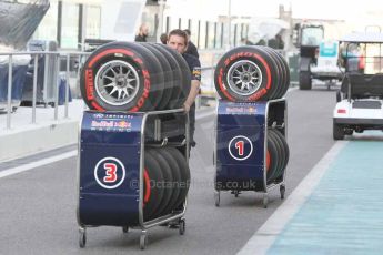 World © Octane Photographic Ltd. 2014 Formula 1 Abu Dhabi Grand Prix, Formula 1 setup, Wednesday 19th November 2014. Infiniti Red Bull Racing wheel trollies in the pitlane. Digital Ref : 1153CB1DL4696