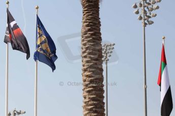 World © Octane Photographic Ltd. 2014 Formula 1 Abu Dhabi Grand Prix, Formula 1 setup, Wednesday 19th November 2014. F1, FIA and Abu Dhabi flags. Digital Ref : 1153CB1DL4759