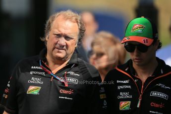 World © Octane Photographic Ltd. Sunday 22nd June 2014. Red Bull Ring, Spielberg – Austria - Formula 1 Paddock. Sahara Force India - Deputy Team Principle Robert Fernley and Sergio Perez. Digital Ref : 0998LB1D3909