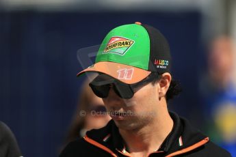 World © Octane Photographic Ltd. Sunday 22nd June 2014. Red Bull Ring, Spielberg – Austria - Formula 1 Paddock. Sahara Force India - Sergio Perez. Digital Ref : 0998LB1D3919