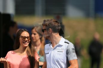 World © Octane Photographic Ltd. Sunday 22nd June 2014. Red Bull Ring, Spielberg – Austria - Formula 1 Paddock. McLaren Mercedes - Jenson Button and fiancee Jesscia Michibata. Digital Ref : 0998LB1D4255