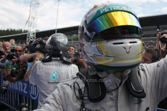 World © Octane Photographic Ltd. Sunday 22nd June 2014. Red Bull Ring, Spielberg - Austria - Formula 1 Parc Ferme. Mercedes AMG Petronas F1 W05 Hybrid – Lewis Hamilton. Digital Ref: 1001LB1D1865