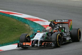 World © Octane Photographic Ltd. Friday 20th June 2014. Red Bull Ring, Spielberg - Austria - Formula 1 Practice 2.  Sahara Force India VJM07 – Sergio Perez. Digital Ref: 0992LB1D0592