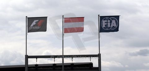 World © Octane Photographic Ltd. Saturday 21st June 2014. Red Bull Ring, Spielberg - Austria - Formula 1 Practice 3. FIA, Austrian and F1 flags. Digital Ref: 0995LB1D1424