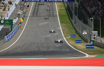World © Octane Photographic Ltd. Sunday 22nd June 2014. Red Bull Ring, Spielberg - Austria - Formula 1 Race. Massa leads the Williams Martini Racing 1-2 with Mercedes 3-4 on the 2nd lap. Digital Ref: 1000LB1D5070