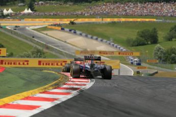 World © Octane Photographic Ltd. Sunday 22nd June 2014. Red Bull Ring, Spielberg - Austria - Formula 1 Race. Scuderia Toro Rosso STR 9 – Daniil Kvyat, Marussia F1 Team MR03 - Max Chilton and Infiniti Red Bull Racing RB10 – Daniel Ricciardo. Digital Ref: 1000LB1D5547