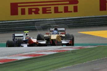 World © Octane Photographic Ltd. Saturday 21st June 2014. GP2 Race 1 – Red Bull Ring, Spielberg - Austria. Jolyon Palmer – DAMS and Johnny Cecotto - Trident. Digital Ref : 0997LB1D3127