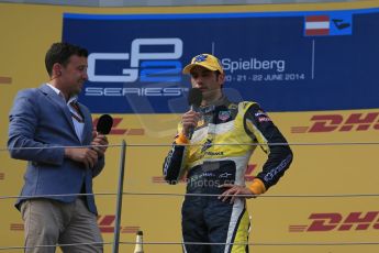 World © Octane Photographic Ltd. Saturday 21st June 2014. GP2 Race 1 – Red Bull Ring, Spielberg - Austria. Felipe Nasr - Carlin and NBC's Will Buxton. Digital Ref : 0997LB1D3710