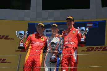 World © Octane Photographic Ltd. Sunday 22nd June 2014. GP2 Race 2 Podium – Red Bull Ring, Spielberg - Austria. Johnny Cecotto - Trident with Stefano Coletti and Raffaele Marciello - Racing Engineering and . Digital Ref : 0999LB1D4418