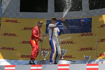 World © Octane Photographic Ltd. Sunday 22nd June 2014. GP2 Race 2 Podium – Red Bull Ring, Spielberg - Austria. Johnny Cecotto - Trident and Stefano Coletti - Racing Engineering and . Digital Ref : 0999LB1D4439
