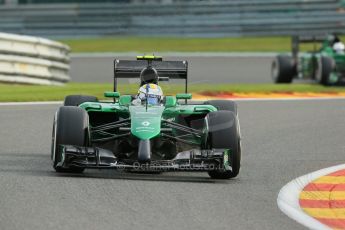 World © Octane Photographic Ltd. Friday 22nd August 2014, Belgian GP, Spa-Francorchamps. - Formula 1 Practice 1. Caterham F1 Team CT05 – Marcus Ericson and Andre Lotterer. Digital Ref: 1079LB1D6475