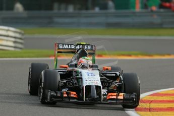 World © Octane Photographic Ltd. Friday 22nd August 2014, Belgian GP, Spa-Francorchamps. - Formula 1 Practice 1. Sahara Force India VJM07 – Sergio Perez. Digital Ref: 1079LB1D6541