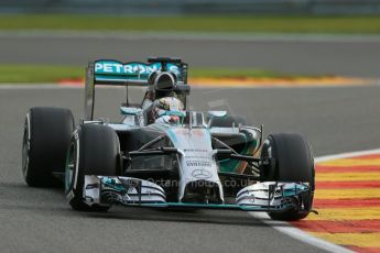 World © Octane Photographic Ltd. Friday 22nd August 2014, Belgian GP, Spa-Francorchamps. - Formula 1 Practice 1. Mercedes AMG Petronas F1 W05 Hybrid – Lewis Hamilton. Digital Ref: 1079LB1D6560