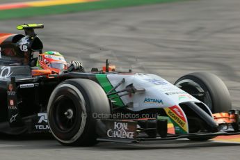 World © Octane Photographic Ltd. Friday 22nd August 2014, Belgian GP, Spa-Francorchamps. - Formula 1 Practice 1. Sahara Force India VJM07 – Sergio Perez. Digital Ref: 1079LB1D6791