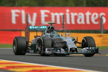 World © Octane Photographic Ltd. Friday 22nd August 2014, Belgian GP, Spa-Francorchamps. - Formula 1 Practice 1. Mercedes AMG Petronas F1 W05 Hybrid - Nico Rosberg. Digital Ref: 1079LB1D7022