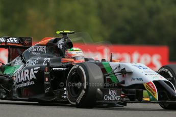 World © Octane Photographic Ltd. Friday 22nd August 2014, Belgian GP, Spa-Francorchamps. - Formula 1 Practice 1. Sahara Force India VJM07 – Sergio Perez. Digital Ref: 1079LB1D7184