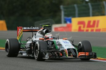 World © Octane Photographic Ltd. Friday 22nd August 2014, Belgian GP, Spa-Francorchamps. - Formula 1 Practice 2. Sahara Force India VJM07 – Sergio Perez. Digital Ref: 1080LB1D7315