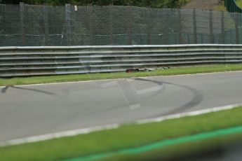 World © Octane Photographic Ltd. Friday 22nd August 2014, Belgian GP, Spa-Francorchamps. - Formula 1 Practice 2. Lotus F1 Team E22 – Pastor Maldonado tire marks. Digital Ref: 1080LB1D7870
