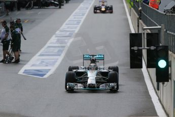 World © Octane Photographic Ltd. Saturday 23rd August 2014, Belgian GP, Spa-Francorchamps. - Formula 1 Practice 3. Mercedes AMG Petronas F1 W05 Hybrid – Lewis Hamilton and Infiniti Red Bull Racing RB10 - Sebastian Vettel. Digital Ref: 1083LB1D8565