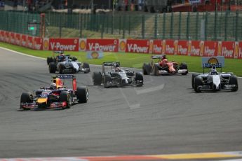 World © Octane Photographic Ltd. Sunday 24th August 2014, Belgian GP, Spa-Francorchamps. - Formula 1 Race. Infiniti Red Bull Racing RB10 – Daniel Ricciardo on the green flag lap. Digital Ref: 1090LB1D1638