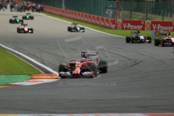 World © Octane Photographic Ltd. Sunday 24th August 2014, Belgian GP, Spa-Francorchamps. - Formula 1 Race. Scuderia Ferrari F14T - Fernando Alonso on the green flag lap. Digital Ref: 1090LB1D1647