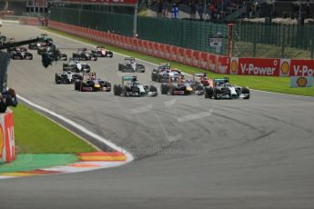 World © Octane Photographic Ltd. Sunday 24th August 2014, Belgian GP, Spa-Francorchamps. - Formula 1 Race. Mercedes AMG Petronas F1 W05 Hybrid – Lewis Hamilton leads on race start. Digital Ref: 1090LB1D1672