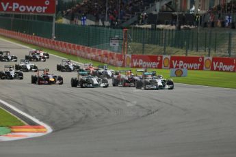 World © Octane Photographic Ltd. Sunday 24th August 2014, Belgian GP, Spa-Francorchamps. - Formula 1 Race. Mercedes AMG Petronas F1 W05 Hybrid – Lewis Hamilton leads on race start. Digital Ref: 1090LB1D1676