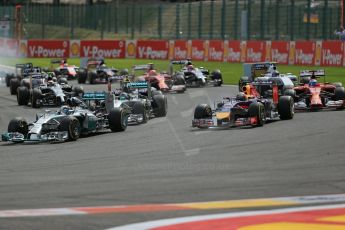 World © Octane Photographic Ltd. Sunday 24th August 2014, Belgian GP, Spa-Francorchamps. - Formula 1 Race. Mercedes AMG Petronas F1 W05 Hybrid – Lewis Hamilton leads on race start. Digital Ref: 1090LB1D1691