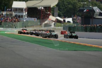 World © Octane Photographic Ltd. Sunday 24th August 2014, Belgian GP, Spa-Francorchamps. - Formula 1 Race. All the F1 grid successful around the 1st corner. Digital Ref: 1090LB1D1725